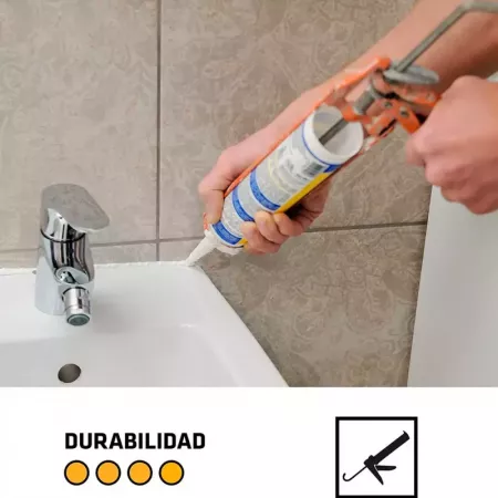 Silicona blanca 280 ml con cánula - Sellador rápido y fuerte Silicona blanca 280 ml con cánula - Sellador rápido y fuerte