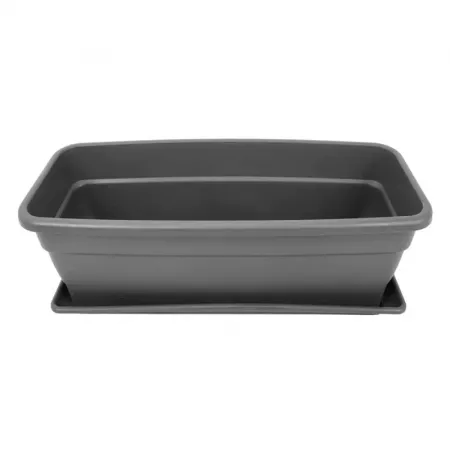 Jardinera rectangular gris con plato y drenaje, 40x21,5 cm Jardinera rectangular gris con plato y drenaje, 40x21,5 cm