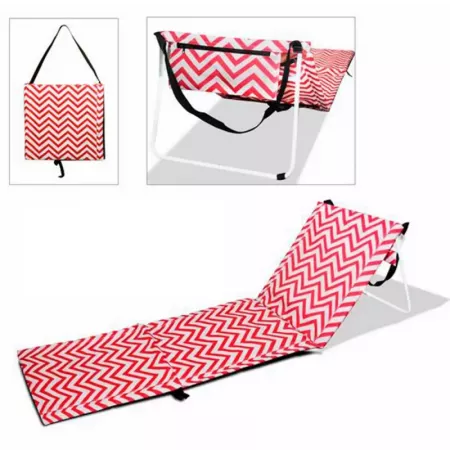 Esterilla plegable con respaldo roja y blanca, con bolsillo Esterilla plegable con respaldo roja y blanca, con bolsillo