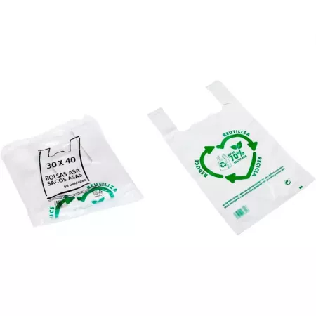 Pack 50 bolsas camiseta 30x40 cm recicladas y reutilizables
