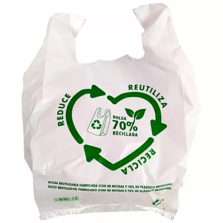 Pack 50 bolsas camiseta 30x40 cm recicladas y reutilizables