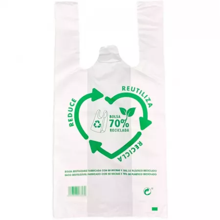 Pack 50 bolsas camiseta 30x40 cm recicladas y reutilizables