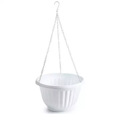 Maceta Colgante Blanca 25x15 cm con Cadena Metálica, España Maceta Colgante Blanca 25x15 cm con Cadena Metálica, España