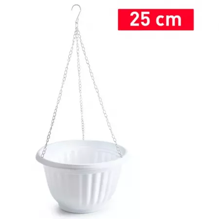 Maceta Colgante Blanca 25x15 cm con Cadena Metálica, España Maceta Colgante Blanca 25x15 cm con Cadena Metálica, España