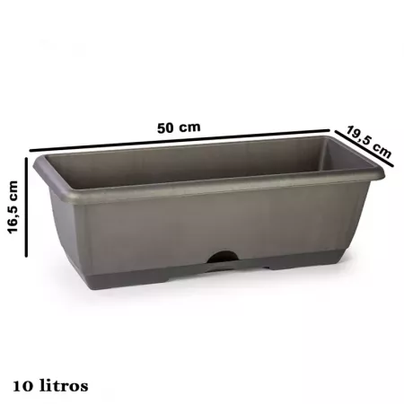 Jardinera rectangular 10L gris antracita con plato integrado Jardinera rectangular 10L gris antracita con plato integrado