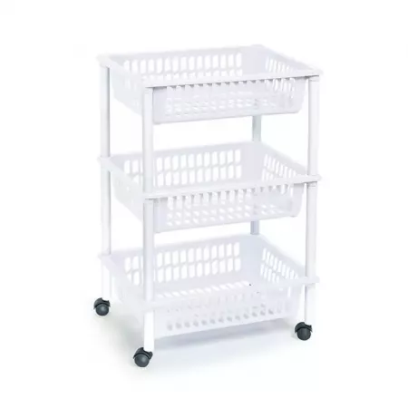 Carrito Multiusos 3 Cestas con Ruedas, Blanco Fácil Montaje Carrito Multiusos 3 Cestas con Ruedas, Blanco Fácil Montaje