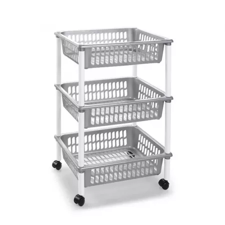 Carrito de Cocina con Ruedas y 3 Cestas - Gris Plata Fácil Montaje Carrito de Cocina con Ruedas y 3 Cestas - Gris Plata Fácil Montaje