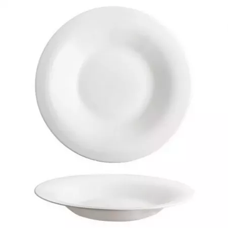 Plato Hondo Elba 24 cm Blanco, Vidrio Opal Resistente Plato Hondo Elba 24 cm Blanco, Vidrio Opal Resistente