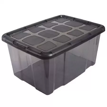 Caja Almacenaje 60L Gris Translúcido con Tapa y Clip Caja Almacenaje 60L Gris Translúcido con Tapa y Clip