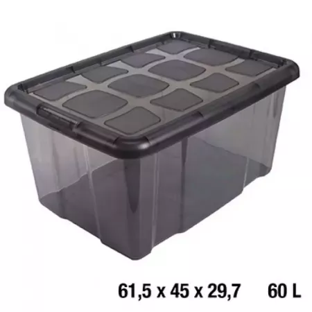 Caja Almacenaje 60L Gris Translúcido con Tapa y Clip Caja Almacenaje 60L Gris Translúcido con Tapa y Clip
