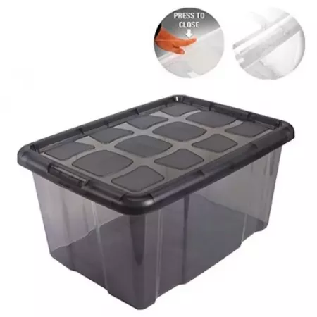 Caja Almacenaje 60L Gris Translúcido con Tapa y Clip Caja Almacenaje 60L Gris Translúcido con Tapa y Clip