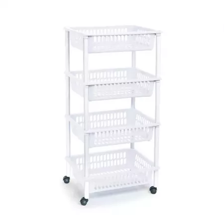 Carrito de Cocina con Ruedas y 4 Cestas, Blanco y Compacto Carrito de Cocina con Ruedas y 4 Cestas, Blanco y Compacto