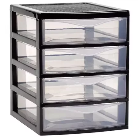 Cajonera Sobremesa Negra 4 Cajones Transparente - España Cajonera Sobremesa Negra 4 Cajones Transparente - España