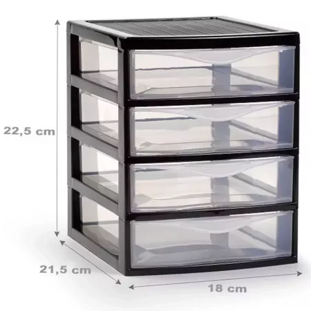 Cajonera Sobremesa Negra 4 Cajones Transparente - España Cajonera Sobremesa Negra 4 Cajones Transparente - España