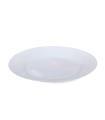 Plato redondo fabricado en vidrio opal, ideal para servir postres o aperitivos, apto para lavavajillas. 2 x 20 cm (alto x diámetro)