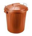 Tradineur - Cubo de basura de plástico - Incluye tapa y asas metálicas - Fabricado en España - Contenedor de residuos - Capacidad de 21 Litros - Ø 33,8 x 42,2 cm - Color Marrón