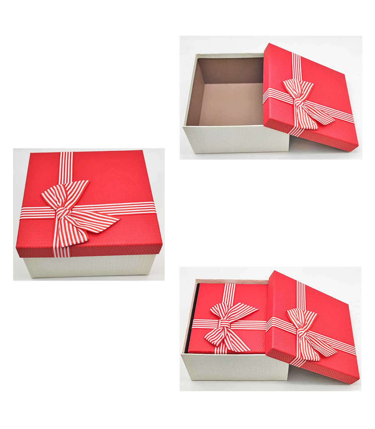 Set de 3 cajas de regalo cuadradas con lazo, 3 tamaños distintos