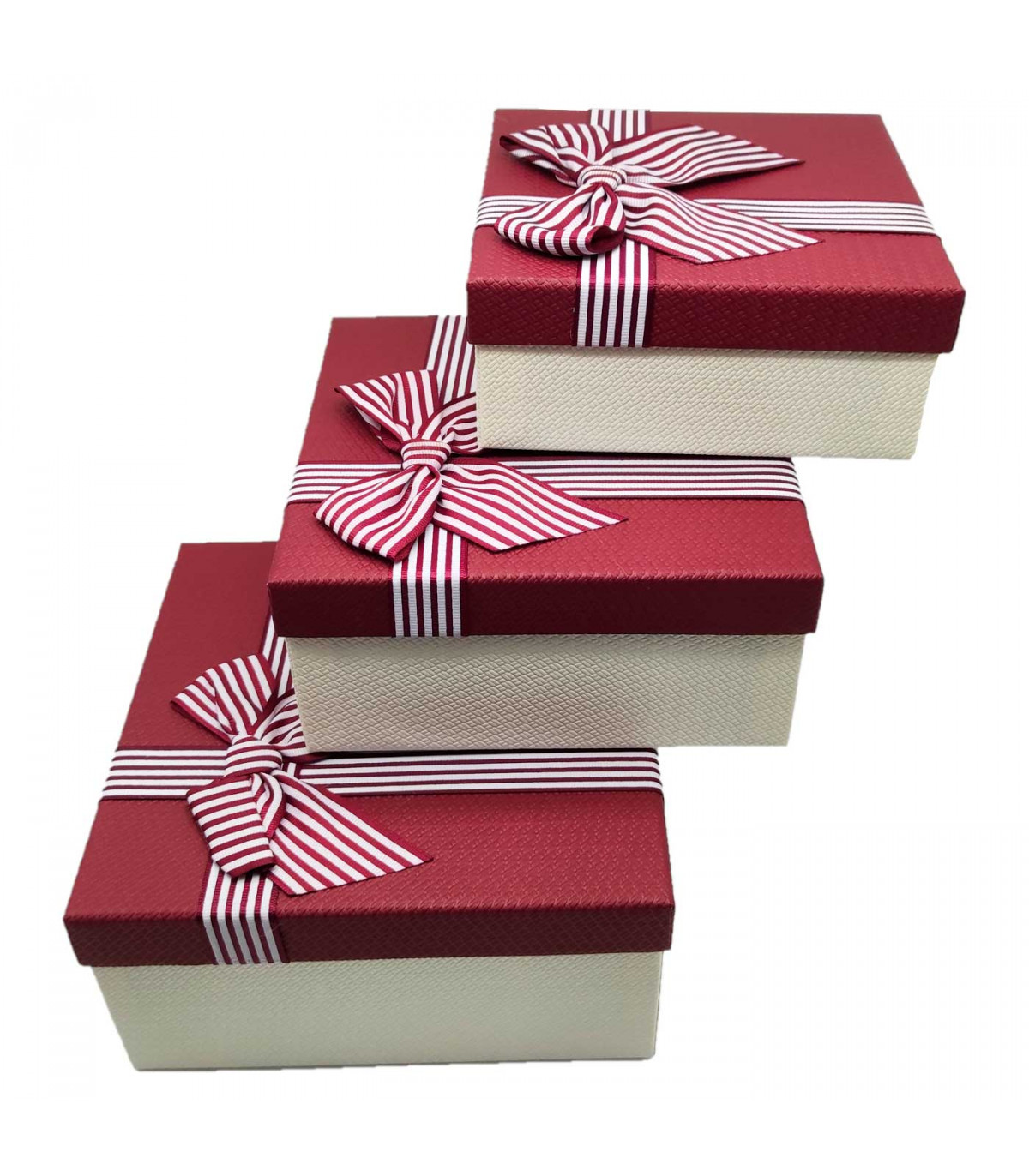 Set 3 cajas de regalo cuadradas con lazo, 3 tamaños distintos