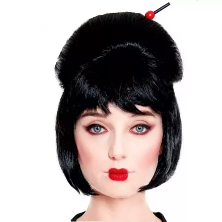 Peluca Geisha Negra Mujer | Synthetic Duradera Carnaval & Halloween Peluca Geisha Negra Mujer | Synthetic Duradera Carnaval & Halloween