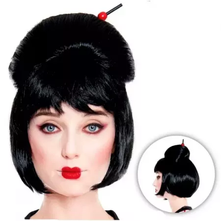 Peluca Geisha Negra Mujer | Synthetic Duradera Carnaval & Halloween Peluca Geisha Negra Mujer | Synthetic Duradera Carnaval & Halloween