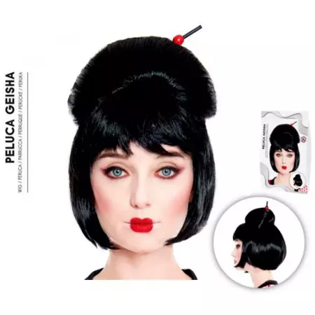 Peluca Geisha Negra Mujer | Synthetic Duradera Carnaval & Halloween Peluca Geisha Negra Mujer | Synthetic Duradera Carnaval & Halloween