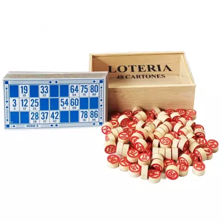 Bingo en Caja de Madera con 90 Fichas y 48 Cartones Coloridos Bingo en Caja de Madera con 90 Fichas y 48 Cartones Coloridos