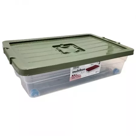 Caja organizadora 30L con ruedas, asa y cierre seguro Caja organizadora 30L con ruedas, asa y cierre seguro