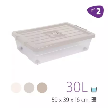 Caja organizadora 30L con ruedas, asa y cierre seguro Caja organizadora 30L con ruedas, asa y cierre seguro
