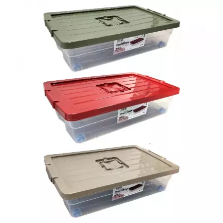 Caja organizadora 30L con ruedas, asa y cierre seguro Caja organizadora 30L con ruedas, asa y cierre seguro