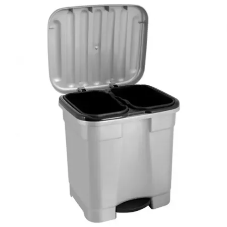 Cubo de Reciclaje 46L Gris Plata con Pedal y 2 Compartimentos Cubo de Reciclaje 46L Gris Plata con Pedal y 2 Compartimentos