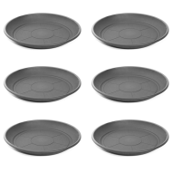 Pack de 6 platos de plástico gris para macetas de 30-40 cm "Mediterránea". Bandejas, platillos redondos para tiestos de interior, exterior, jardín, terraza o balcón (Gris oscuro)