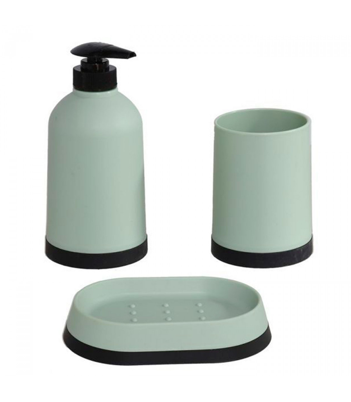 Set de baño clásico con dispensador de jabón, vaso y jabonera. dispensador  de 3 x 8 x 14 cm, color verde