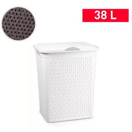 Cesto Ropa Sucia 38L Blanco con Tapa y Asas - Imitación Mimbre Cesto Ropa Sucia 38L Blanco con Tapa y Asas - Imitación Mimbre