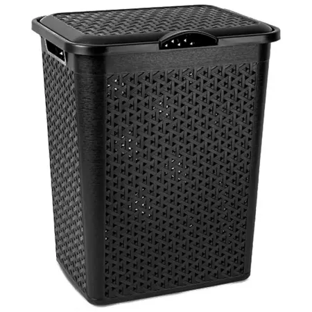 Cesto Ropa Sucia Negro 38L con Tapa y Asas Imitación Mimbre Cesto Ropa Sucia Negro 38L con Tapa y Asas Imitación Mimbre
