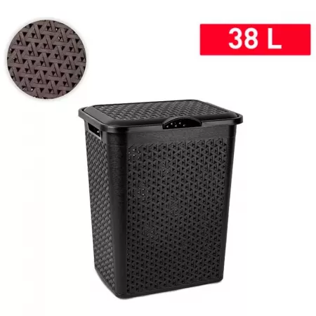 Cesto Ropa Sucia Negro 38L con Tapa y Asas Imitación Mimbre Cesto Ropa Sucia Negro 38L con Tapa y Asas Imitación Mimbre