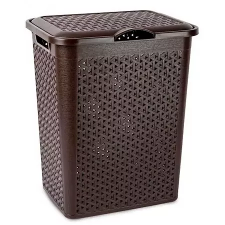 Cesto Ropa Sucia 38L Imitación Mimbre Marrón Wengué con Tapa Cesto Ropa Sucia 38L Imitación Mimbre Marrón Wengué con Tapa