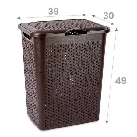 Cesto Ropa Sucia 38L Imitación Mimbre Marrón Wengué con Tapa Cesto Ropa Sucia 38L Imitación Mimbre Marrón Wengué con Tapa