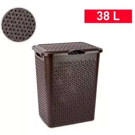 Cesto Ropa Sucia 38L Imitación Mimbre Marrón Wengué con Tapa Cesto Ropa Sucia 38L Imitación Mimbre Marrón Wengué con Tapa