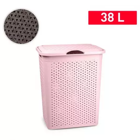 Cesto Ropa Sucia 38L Rosa Palo con Tapa y Asas, Resistente Cesto Ropa Sucia 38L Rosa Palo con Tapa y Asas, Resistente