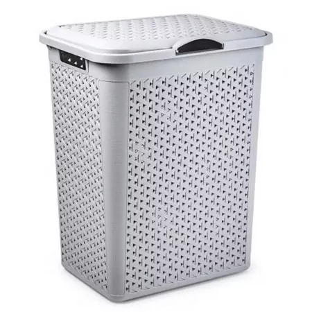 Cesto ropa sucia 38L tapa y asas gris claro diseño mimbre Cesto ropa sucia 38L tapa y asas gris claro diseño mimbre