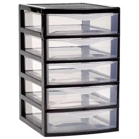 Cajonera Sobremesa 5 Cajones Negra, Plástico Transparente España Cajonera Sobremesa 5 Cajones Negra, Plástico Transparente España