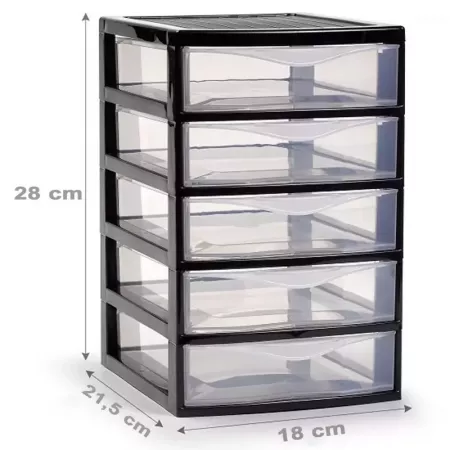 Cajonera Sobremesa 5 Cajones Negra, Plástico Transparente España Cajonera Sobremesa 5 Cajones Negra, Plástico Transparente España