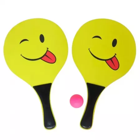 Set Palas Playa Carita Sonriente: Raquetas Madera + Pelota Set Palas Playa Carita Sonriente: Raquetas Madera + Pelota