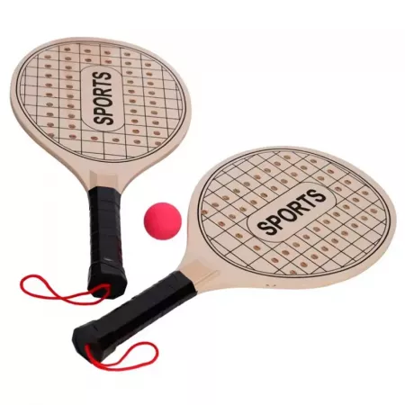 Set Palas Playa Sports: 2 Raquetas Madera + Pelota Antideslizante Set Palas Playa Sports: 2 Raquetas Madera + Pelota Antideslizante