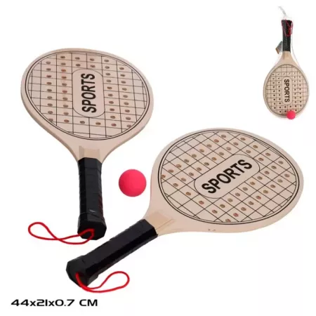 Set Palas Playa Sports: 2 Raquetas Madera + Pelota Antideslizante Set Palas Playa Sports: 2 Raquetas Madera + Pelota Antideslizante