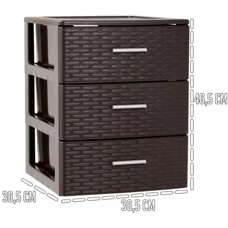 Cajonera Rattan 3 Cajones Plástico Resistente Marrón Wengue Cajonera Rattan 3 Cajones Plástico Resistente Marrón Wengue