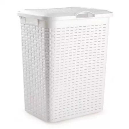Cesto ropa sucia blanco 38L con tapa y asas – Estilo mimbre Cesto ropa sucia blanco 38L con tapa y asas – Estilo mimbre