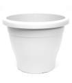 Tradineur - Maceta de plástico tipo "mediterránea", de color blanco, y con 34 cm de diámetro y 28,5 cm de alto, ideal tanto para interior como exterior. Jardinera alta con agujeros para drenar agua