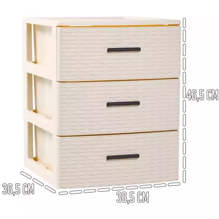 Cajonera Rattan 3 Cajones Marfil, Diseño Mimbre, 46.5 cm Cajonera Rattan 3 Cajones Marfil, Diseño Mimbre, 46.5 cm
