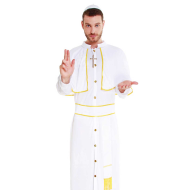 Disfraz papa de color blanco con crucifijo incluido para jóvenes y adultos para carnaval, halloween, celebraciones, talla S.